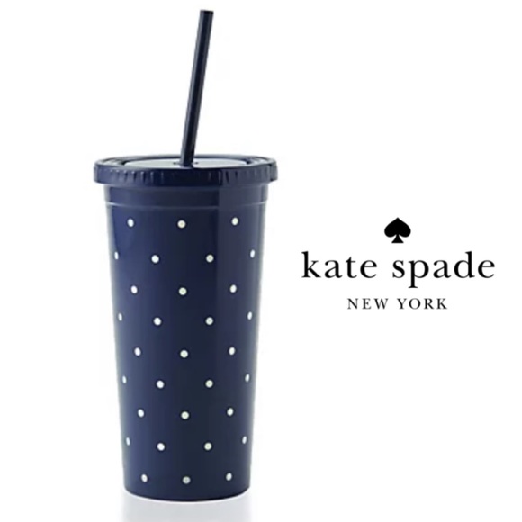 kate spade Dining Kate Spade Larabee Dot Navy Tumbler With Straw Poshmark